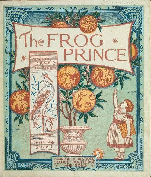 Front cover of The Frog Prince toy book illustrated by Walter Crane, originally published in 1874