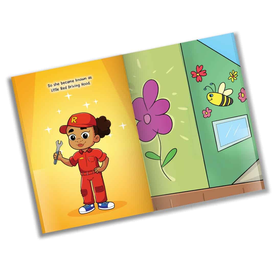 Interior spread of Little Red Driving Hood and the Three Repairs by Stacey Rayz.