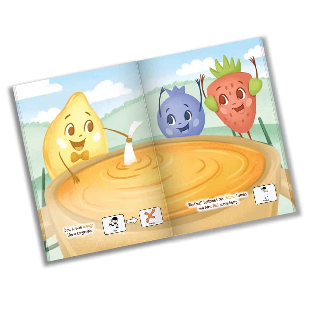 Interior spread of Hunting Orange: A Mixing Colour Adventure.