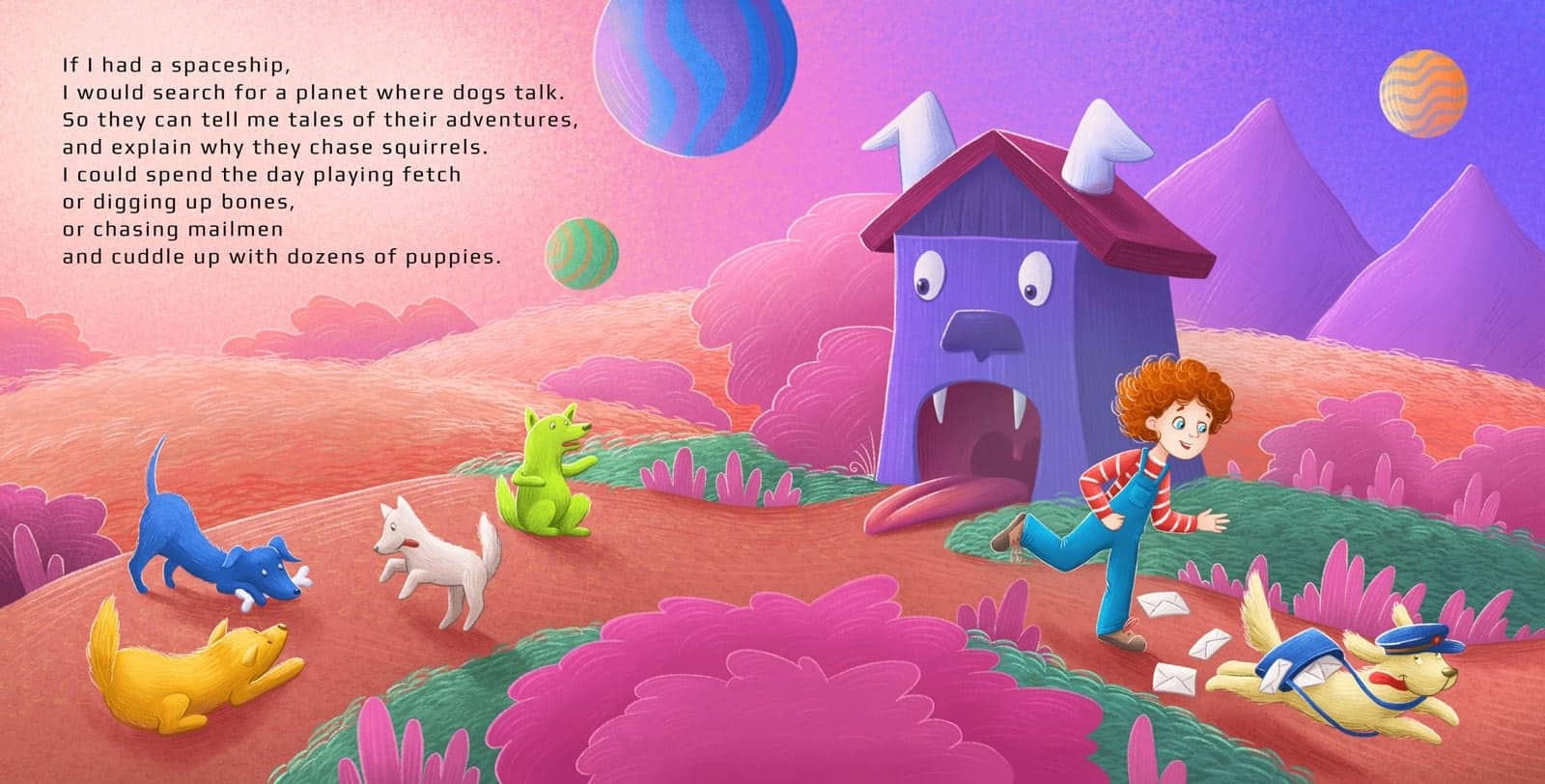 A double-page spread from If I Had a Spacehip by Nanci Nelson's Nursery. Illustrated and designed by GetYourBookIllustrations.