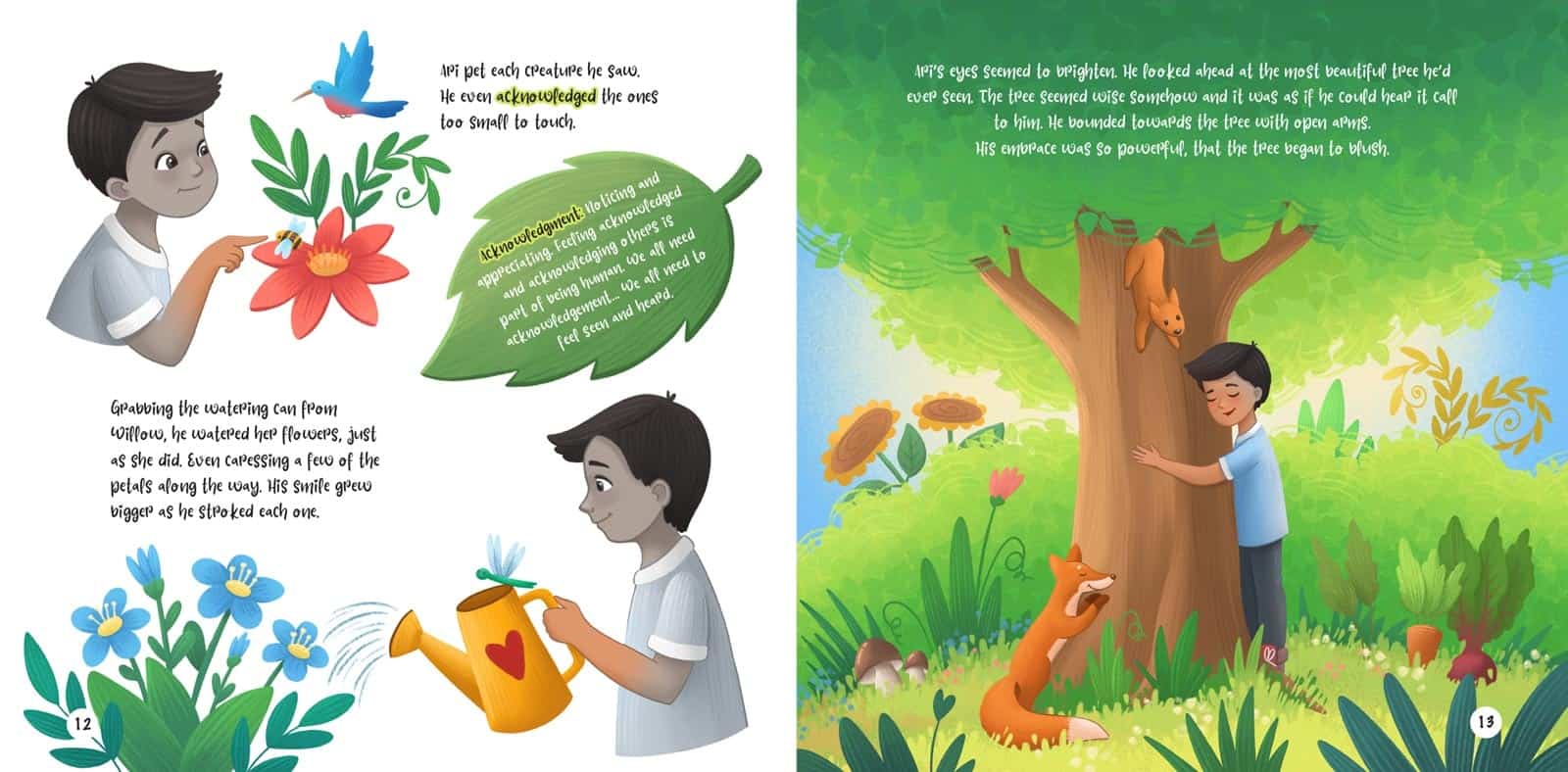 A designed spread with text from The Tree Spot by Cassandra Troughton. Illustration and design by GetYourBookIllustrations.