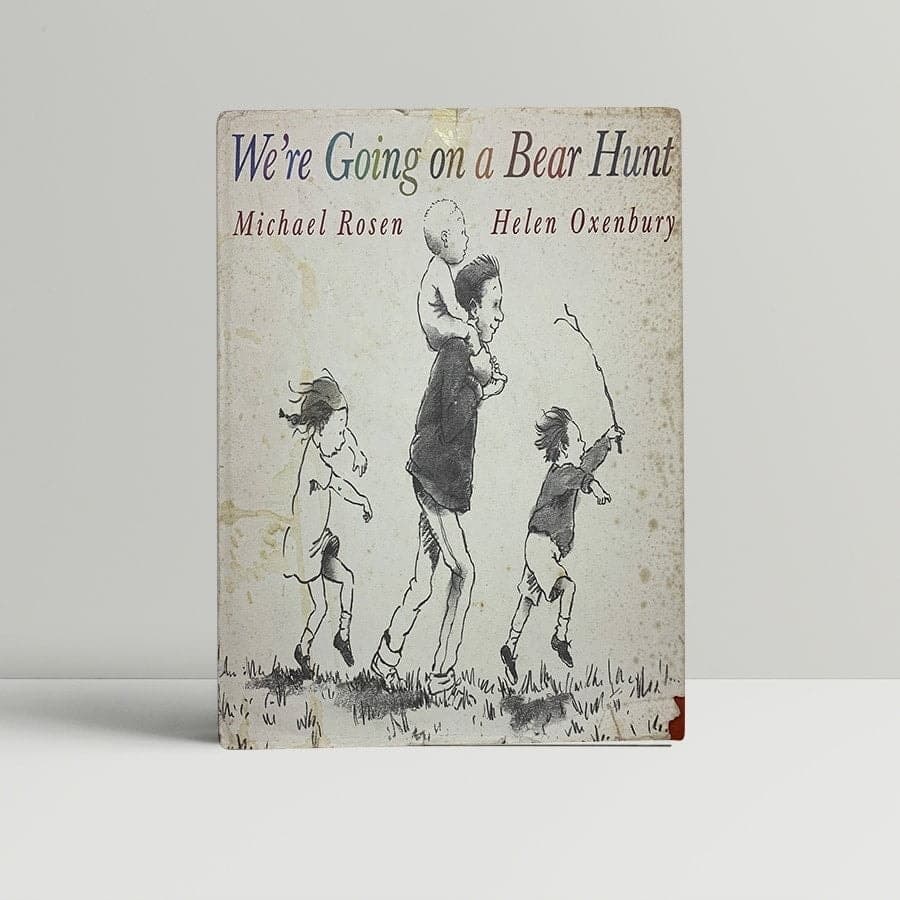 We're Going on a Bear Hunt by Michael Rosen and Helen Oxenbury is a fun book filled with various rhyming sounds that tells the story of a father and his four kids' journey as they encounter a grassy field, a river, a swamp, a forest, a snowstorm, and a cave to hunt for a bear. (1989)