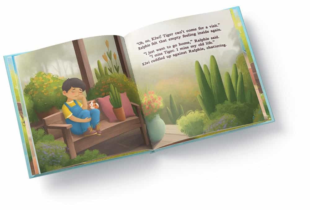 Spreads from Ralphie Moss's Garden by Nancy Puskar. Illustrated and designed by GetYourBookIllustrations.